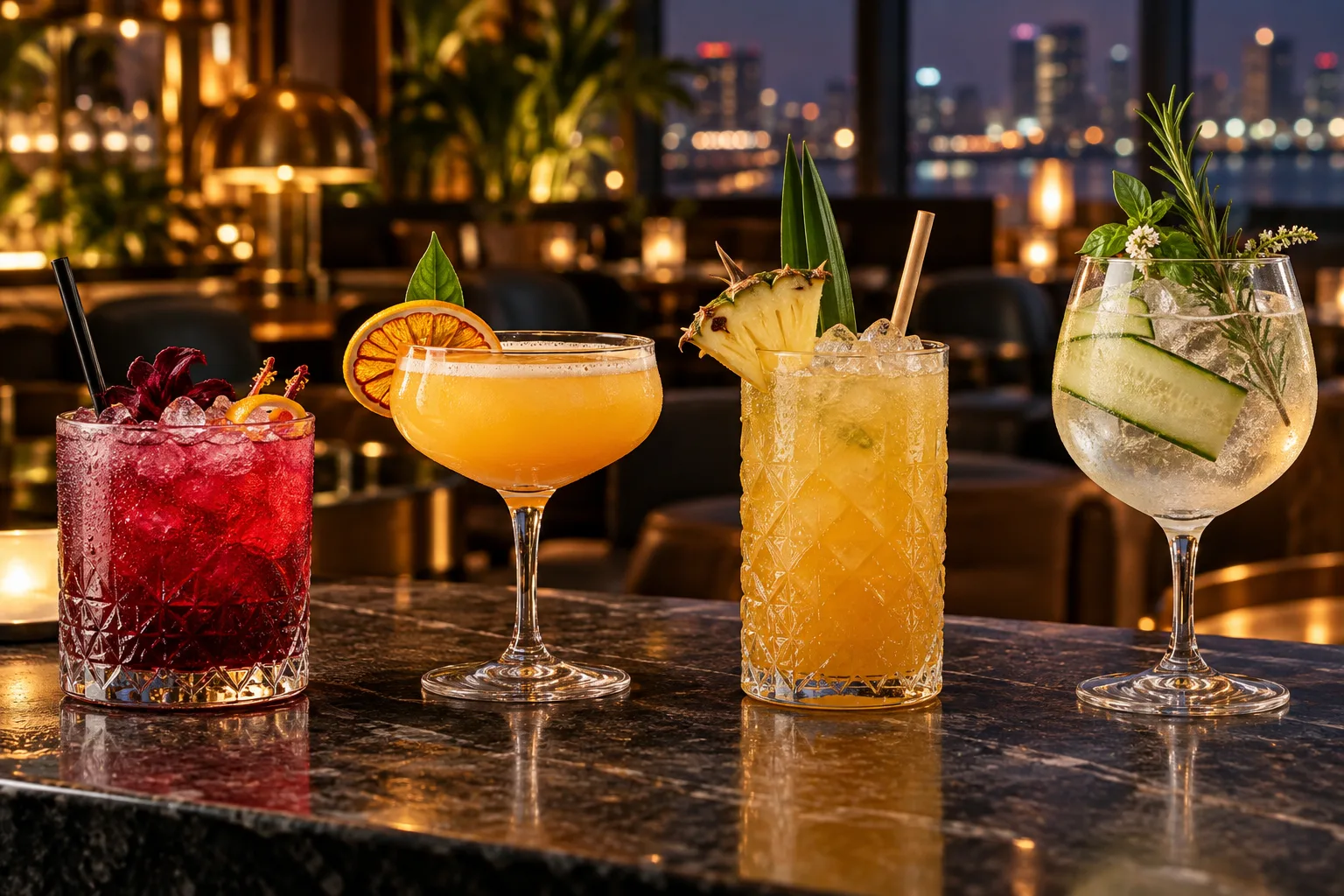 Cocktails and zero-proof drinks
